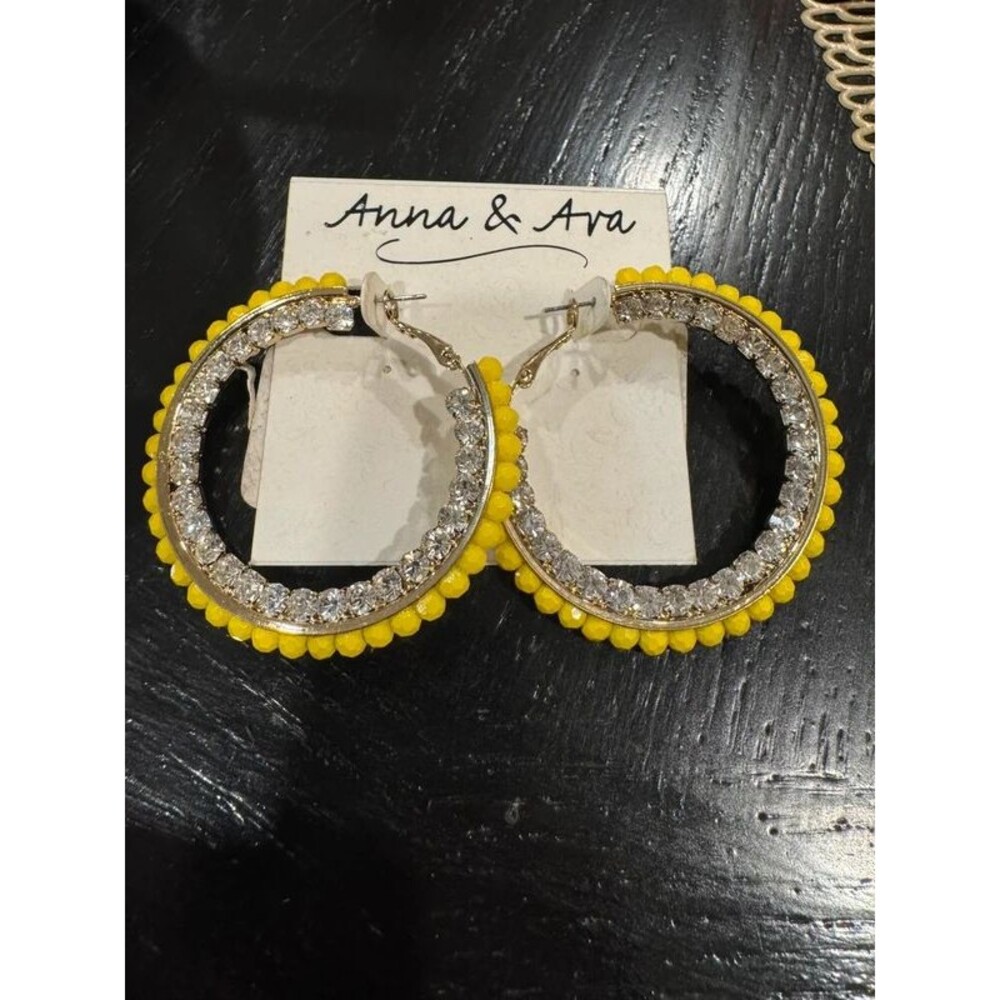 Ana and Ava yellow rhinestone hoops